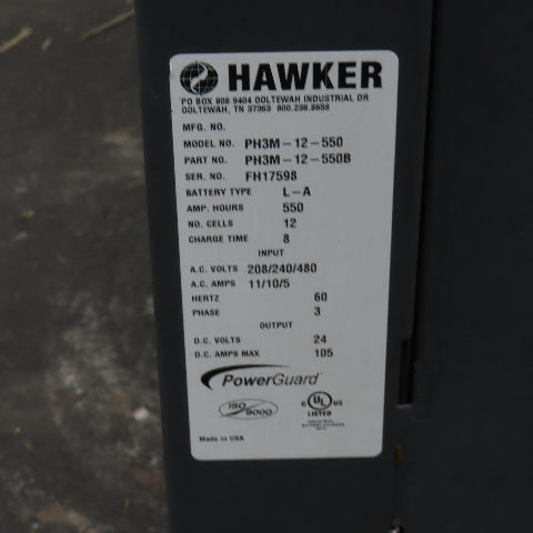 Hawker PH3M-12-550B Forklift Battery Charger 12 Cells 550AH 24V 208-240/480V 3Ph
