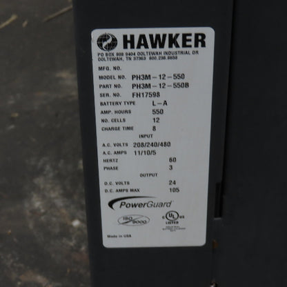 Hawker PH3M-12-550B Forklift Battery Charger 12 Cells 550AH 24V 208-240/480V 3Ph