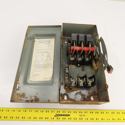 Square D H-362-N 60A 3-Pole Fusible Safety Disconnect Switch 600VAC Type 1 RUSTY