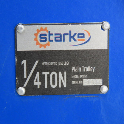 Starke SPT050 1/4 Ton Low Headroom Manual Push Hoist Trolley 2" To 8" W/ Stop