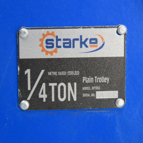 Starke SPT050 1/4 Ton Low Headroom Manual Push Hoist Trolley 2" To 8" W/ Stop