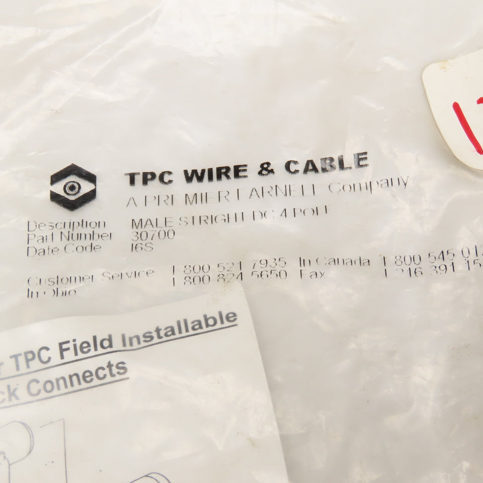 TPC Wire & Cable 30700 Male Straight DC 4 Pole Circular Wire Connector Lot Of 3