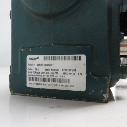 Dodge 20A20L14SL500FH Tigear 20:1 1750RPM 1.34Hp Input 88RPM LH Output Gearbox