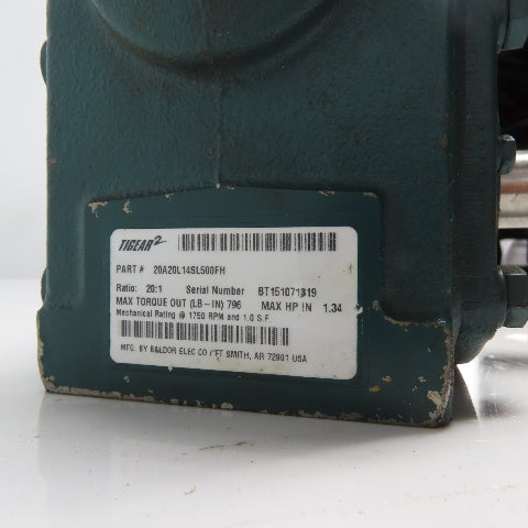 Dodge 20A20L14SL500FH Tigear 20:1 1750RPM 1.34Hp Input 88RPM LH Output Gearbox
