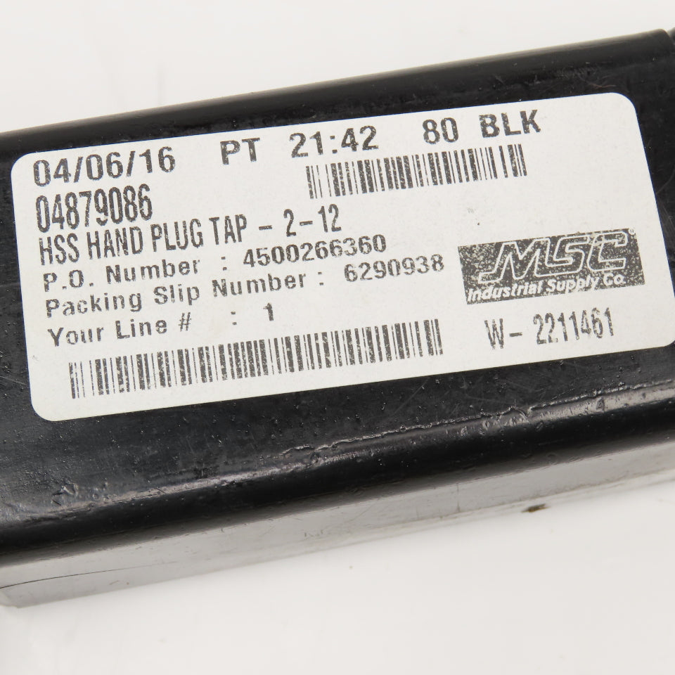 MSC Value Collection 04879086 2"-12 UNS 6 Flute Plug Tap HSS