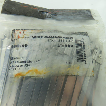 NSI SS8100 Stainless Steel Cable Ties 8" Max Bundle Dia. 1.97" Lot Of 100
