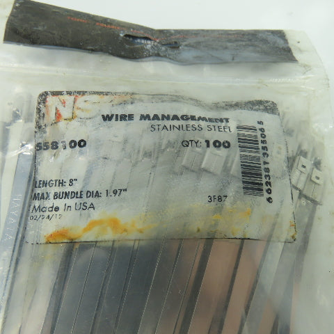 NSI SS8100 Stainless Steel Cable Ties 8" Max Bundle Dia. 1.97" Lot Of 100