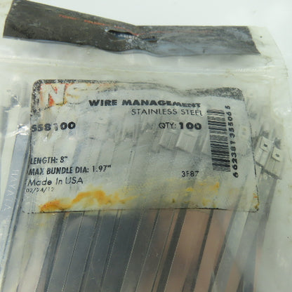 NSI SS8100 Stainless Steel Cable Ties 8" Max Bundle Dia. 1.97" Lot Of 100