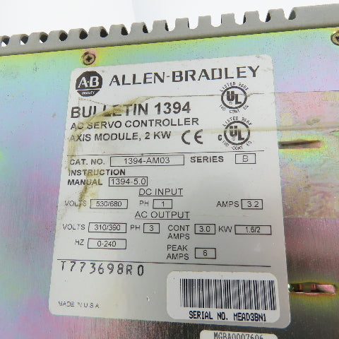 Allen Bradley 1394-AM03 Bulletin 1394 AC Servo Controller Axis Module 2 KW Lot/3