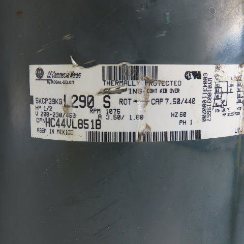 GE General Electric 5KCP39KGL290S 1/2HP 1Ph Fan Motor 230/460V 1075RPM