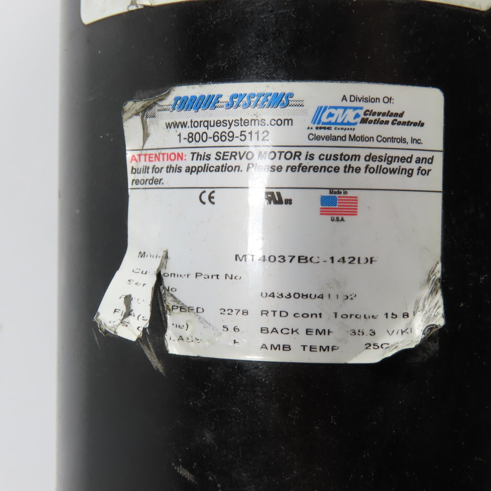 Cleveland Motion Controls MT4037BC-142DF Servo Motor 15.8 Torque 2278RPM
