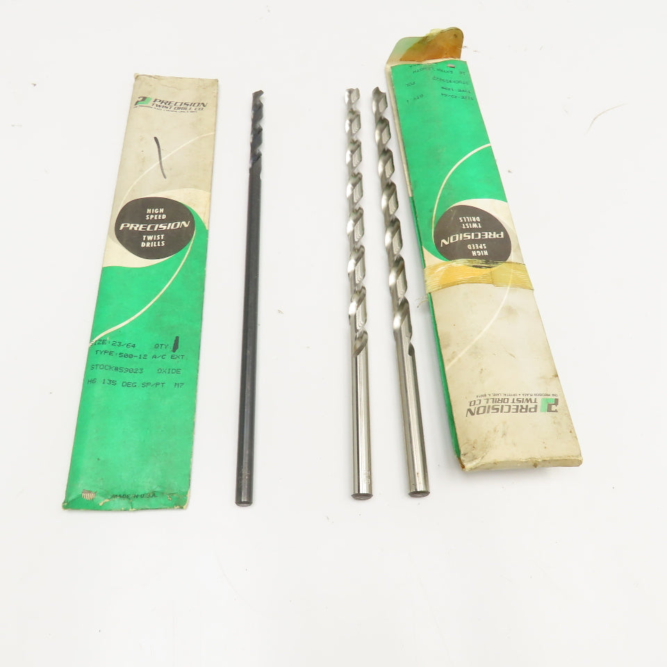 PTD Extra Length HSS Brite Finish Drill Bits 23/64", 29/64" x 12" Lot Of 3