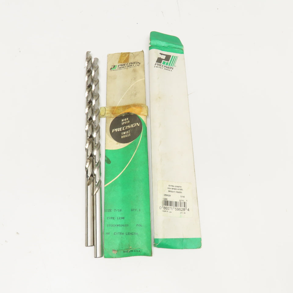 PTD Extra Length HSS Brite Finish Drill Bits 7/16" x 12" Lot Of 2