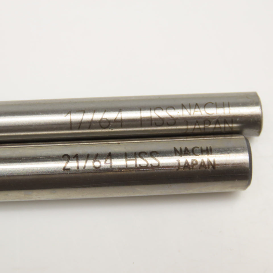 Nachi Extra Length HSS Brite Finish Drill Bits 17/64" & 21/64" " x 18" Lot Of 2