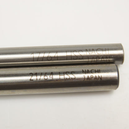 Nachi Extra Length HSS Brite Finish Drill Bits 17/64" & 21/64" " x 18" Lot Of 2