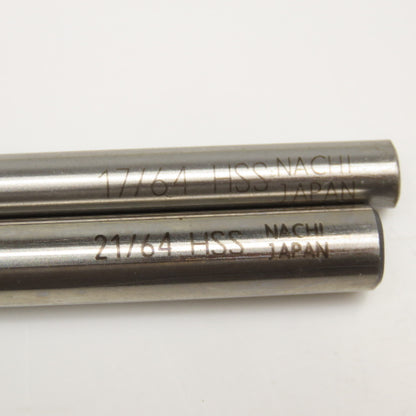 Nachi Extra Length HSS Brite Finish Drill Bits 17/64" & 21/64" " x 18" Lot Of 2