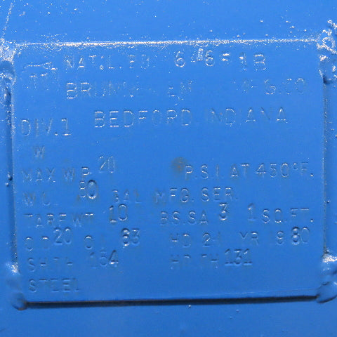 Brunner Eng. 80 Gallon Horizontal Compressed Air Receiver Storage Tank 200PSI