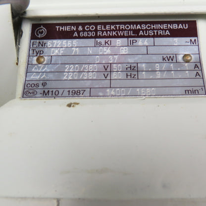 Thien DKF 71 N 054 GB 11.52:1 Ratio 122/146RPM Output 220/380V .37kW Gear Motor