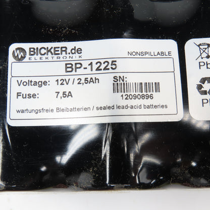 Bicker BP-1225 12 Volt Nonspillable Battery Pack 24VDC Unit 7.5A