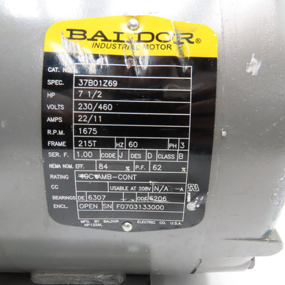 Baldor 37B01Z69 7-1/2Hp 1675RPM 3Ph 230/460V AC Motor 215T Frame