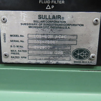 Sullair 10B-50H ACAC 50Hp 575V 60Hz Rotary Screw Air Compressor Tested 125PSI
