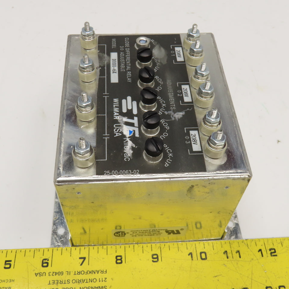 Wilmar D101-6X Close Differential Relay 3Ph Adjustable 208V Parts/Repair