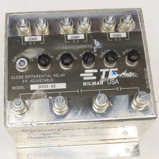 Wilmar D101-6X Close Differential Relay 3Ph Adjustable 208V Parts/Repair
