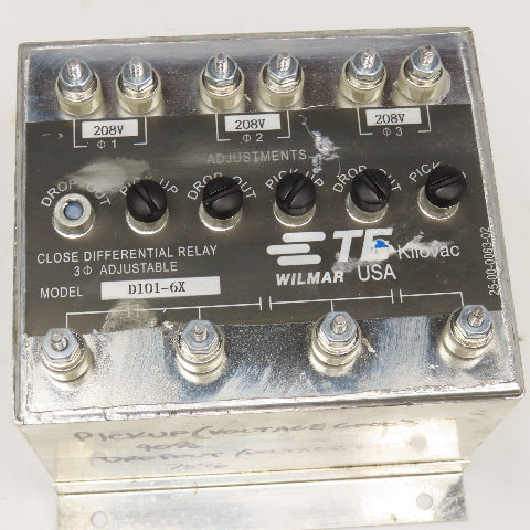 Wilmar D101-6X Close Differential Relay 3Ph Adjustable 208V Parts/Repair