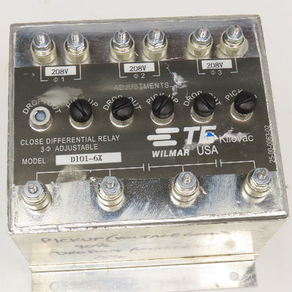 Wilmar D101-6X Close Differential Relay 3Ph Adjustable 208V Parts/Repair