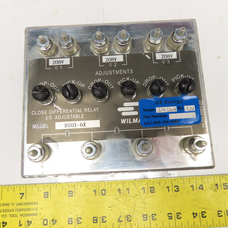 Wilmar D101-6X Close Differential Relay 3Ph Adjustable 208V
