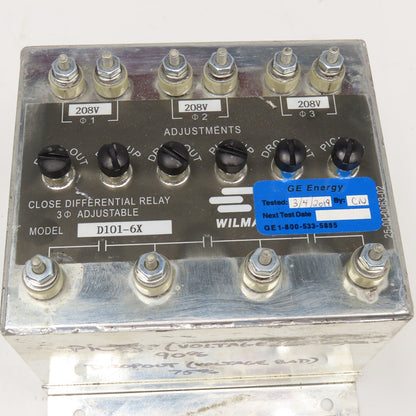 Wilmar D101-6X Close Differential Relay 3Ph Adjustable 208V