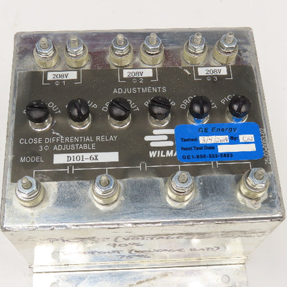Wilmar D101-6X Close Differential Relay 3Ph Adjustable 208V