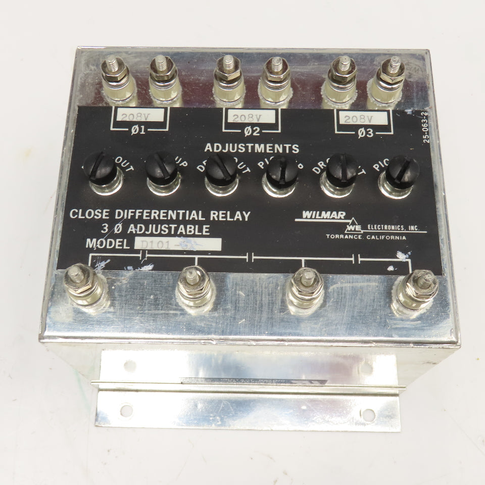Wilmar D101-6X Close Differential Relay 3Ph Adjustable 208V