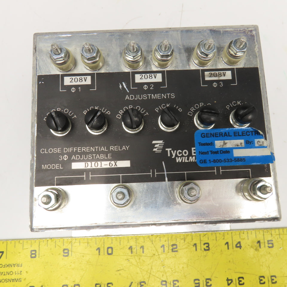 Tyco D101-6X Close Differential Relay 3Ph Adjustable 208V
