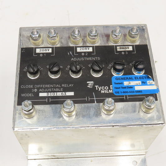 Tyco D101-6X Close Differential Relay 3Ph Adjustable 208V