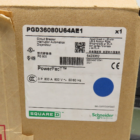 Schneider PGD36080U64AE1 PG800 600V 800A 3Pole Micrologic Circuit Breaker NIB