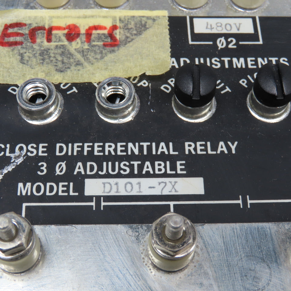 Wilmer D101-7X Close Differential Relay 3Ph Adjustable 208V Parts/Repair