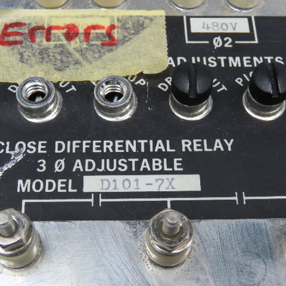 Wilmer D101-7X Close Differential Relay 3Ph Adjustable 208V Parts/Repair