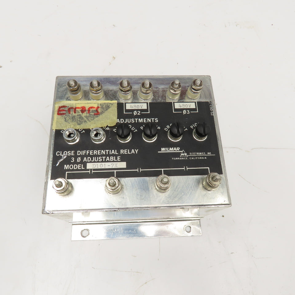 Wilmer D101-7X Close Differential Relay 3Ph Adjustable 208V Parts/Repair