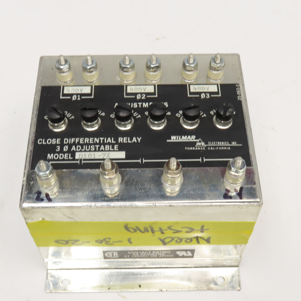 Wilmer D101-7X Close Differential Relay 3Ph Adjustable 208V Parts/Repair