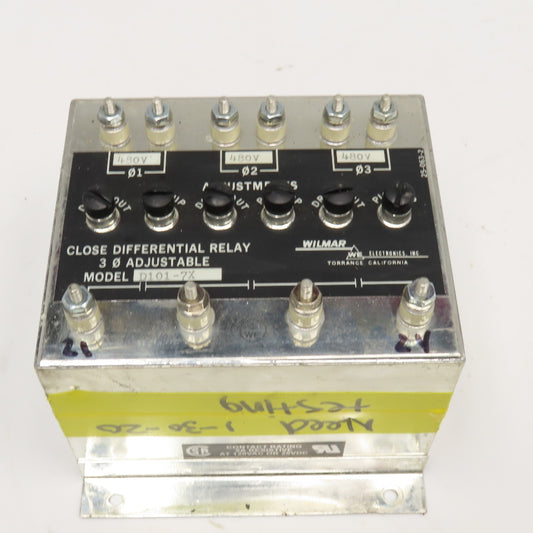 Wilmer D101-7X Close Differential Relay 3Ph Adjustable 208V Parts/Repair