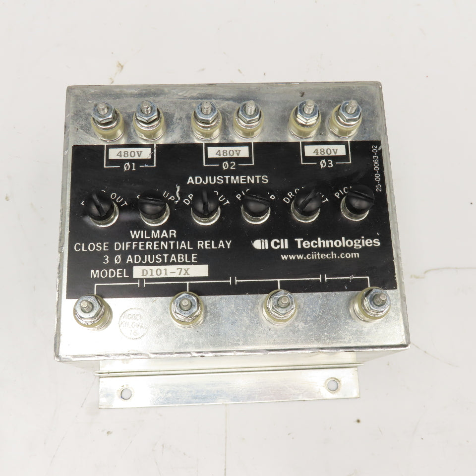 Wilmer CII Tech. D101-7X Close Differential Relay 3Ph Adjustable 208V