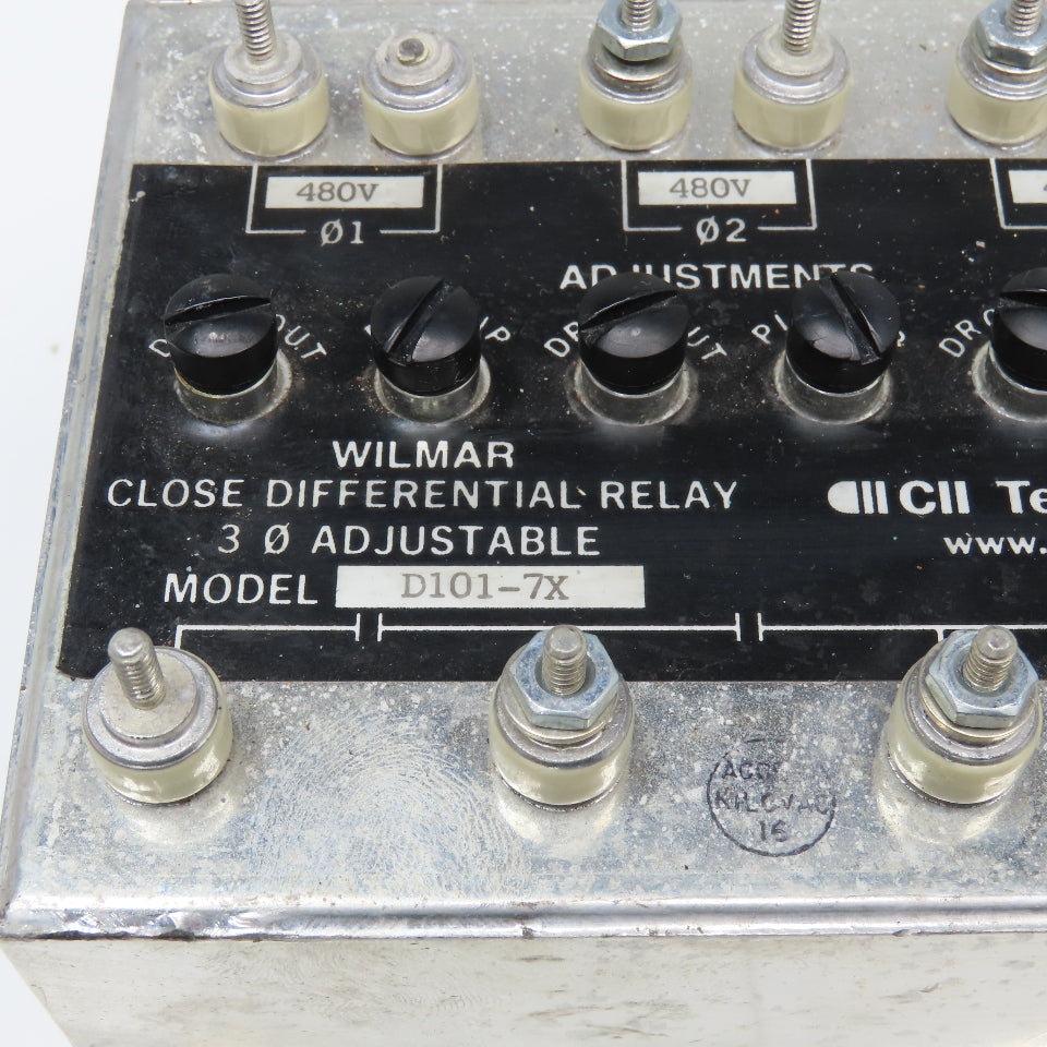 Wilmer CII Tech. D101-7X Close Differential Relay 3Ph Adjustable 208V Parts