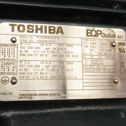 Toshiba Y752SDSR41A-P 7.5Hp 3500RPM 230/460V 50/60Hz AC Motor 213T