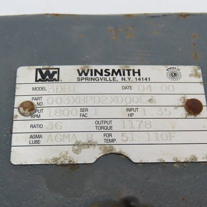 Winsmith 3DBI 36:1 Ratio Gear Box 48RPM Output 1178in/lbs.