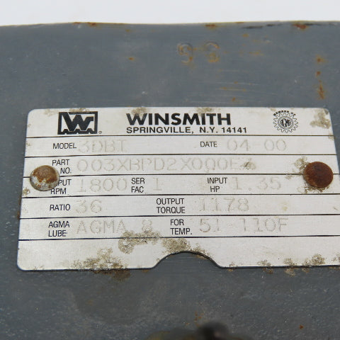 Winsmith 3DBI 36:1 Ratio Gear Box 48RPM Output 1178in/lbs.