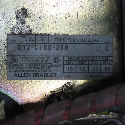 Allen Bradley 512-CJCD-25R 600V 45A 25Hp Fused Combination Starter Disconnect