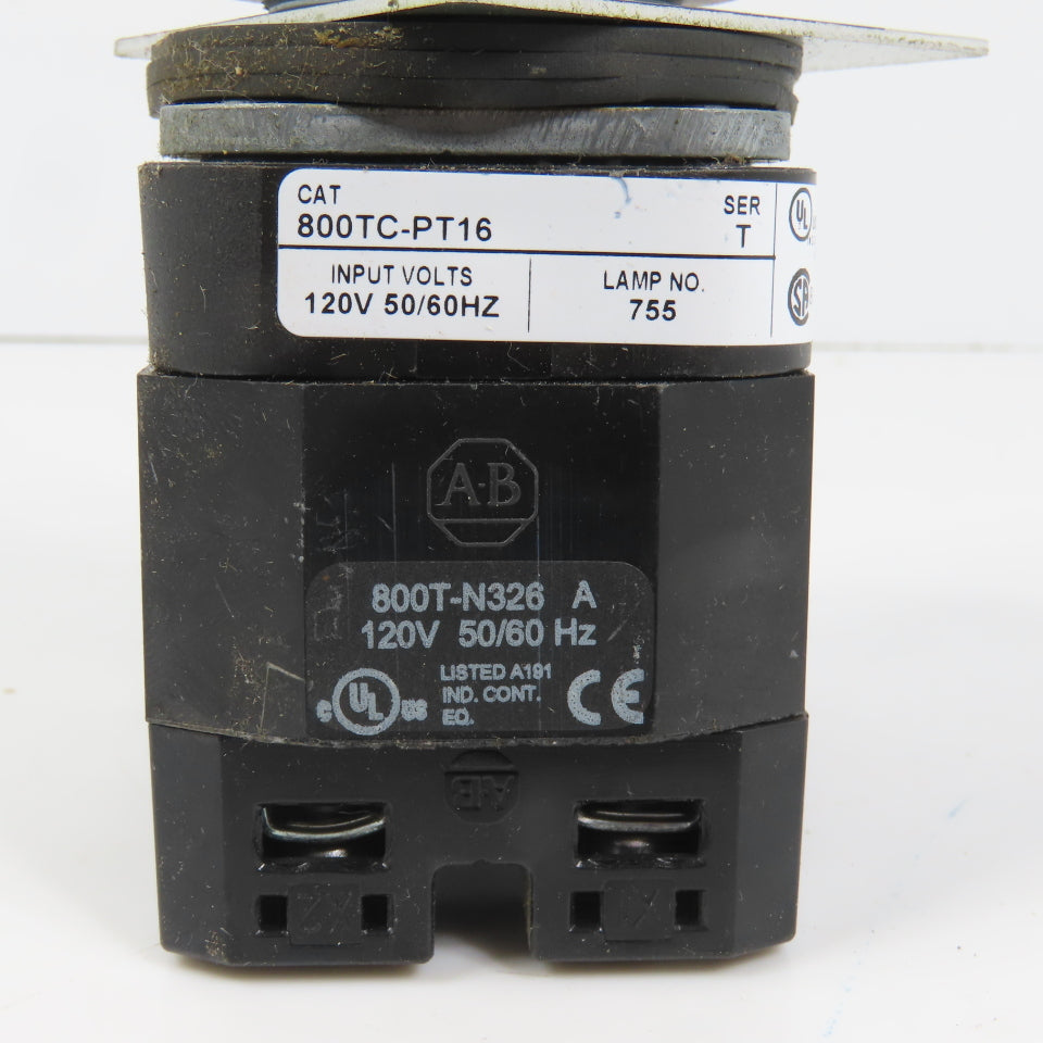 Allen Bradley 800TC-PT16 Green Momentary Contact Pilot Switch 120V 800TC-XA