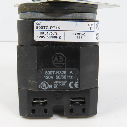 Allen Bradley 800TC-PT16 Green Momentary Contact Pilot Switch 120V 800TC-XA