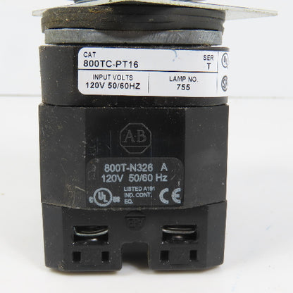Allen Bradley 800TC-PT16 Green Momentary Contact Pilot Switch 120V 800TC-XA